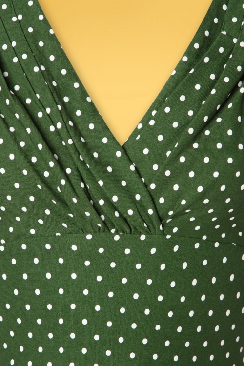 Unique Vintage - Delores Dot swing jurk in groen en wit 5