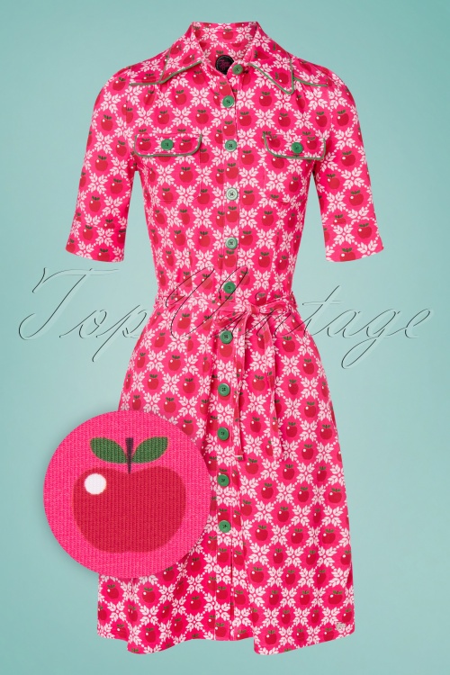 Tante Betsy - 60s Betsy Apple Grain Button Dress in Pink