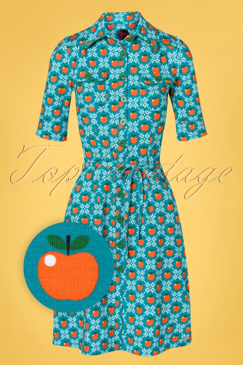 Tante Betsy - Betsy Apple Grain Button Dress Années 60 en Pétrole