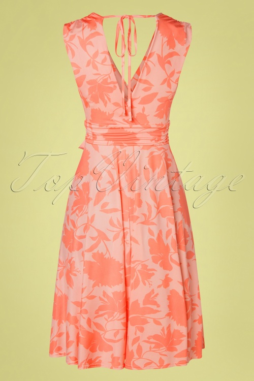 Vintage Chic for Topvintage - Jane swing jurk met bloemenmotief in koraal en roze 2