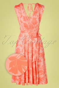 Vintage Chic for Topvintage - Jane swing jurk met bloemenmotief in koraal en roze