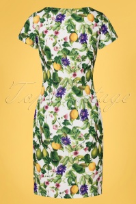 Smashed Lemon - 60s Eliza Fruity Floral Pencil Dress in White and Green 2