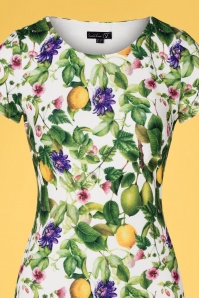 Smashed Lemon - 60s Eliza Fruity Floral Pencil Dress in White and Green 3