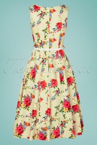 Lady V by Lady Vintage - Hepburn blossoming poppy swing jurk in crème 4