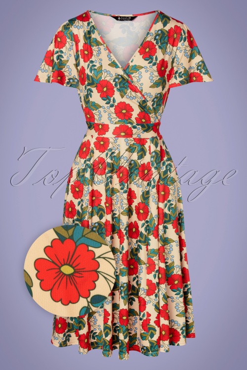 Lady Voluptuous by Lady Vintage - 50s Lyra Poppy Swing Dress in Cream