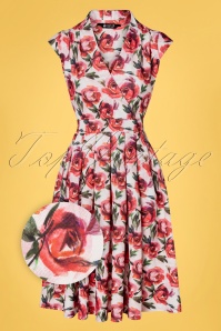 Lady V by Lady Vintage - Eva Picture Perfect Rose Swing Dress Années 50 en Blanc