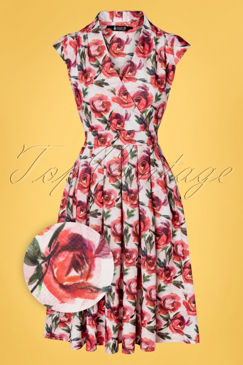 Lady V by Lady Vintage - Eva picture perfect rose swing jurk in wit
