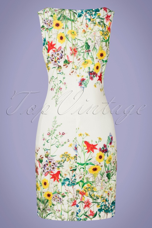 Smashed Lemon - Melania pencil jurk met bloemenprint in ivoor 4