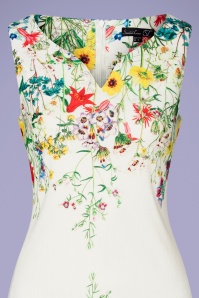 Smashed Lemon - 60s Melania Floral Pencil Dress in Ivory 2