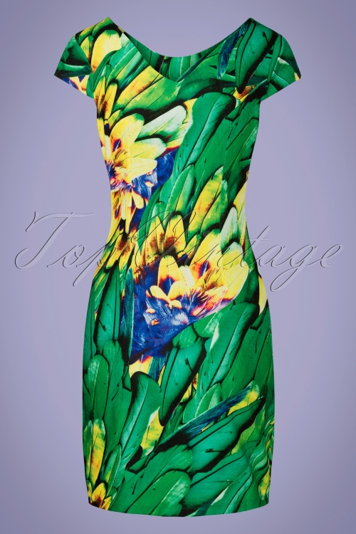 Smashed Lemon - 60s Kaitlyn Feather Pencil Dress in Green 4