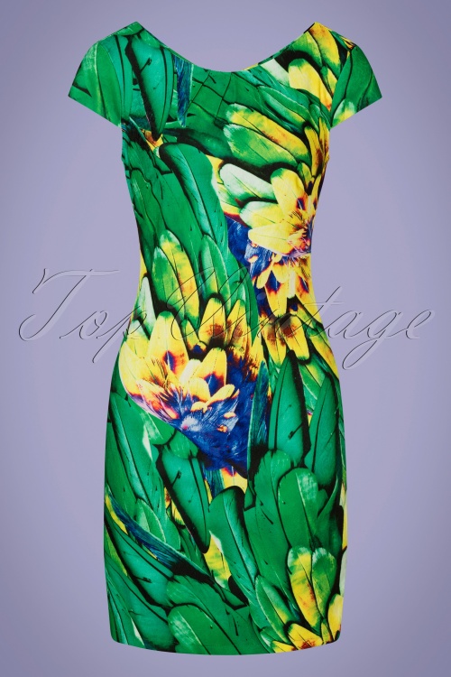 Smashed Lemon - 60s Kaitlyn Feather Pencil Dress in Green