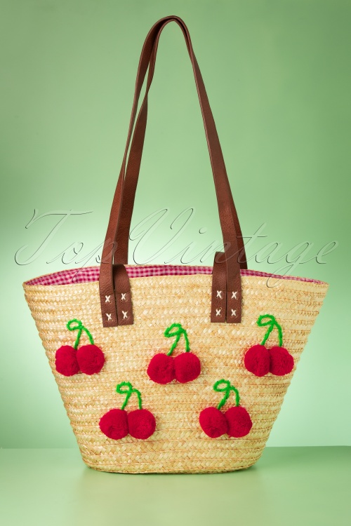 Collectif Clothing - Gigi Cherry Beach Bag Années 50 en Naturel