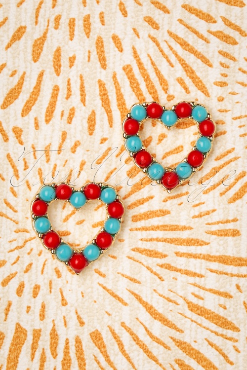 Collectif Clothing - 60s Circus Heart Studs in Red and Blue