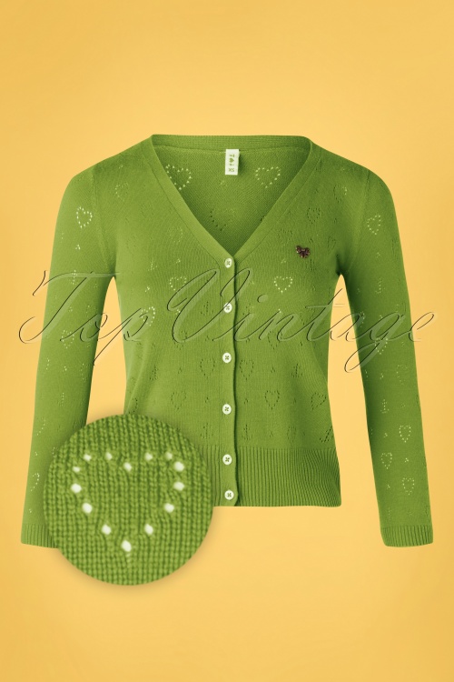 Blutsgeschwister - Logo Short Cardigan Années 60 en Vert Cœur Ancre