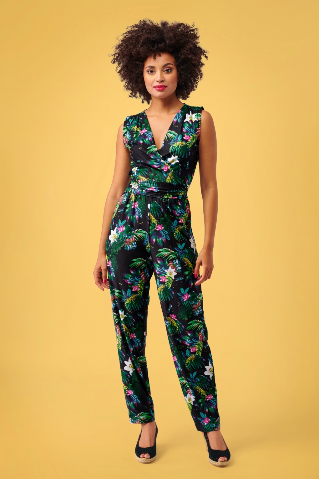 60s Julia Floral Jumpsuit in Black