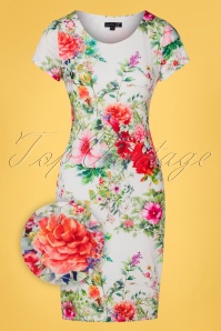 Smashed Lemon - 60s Peggy Floral Pencil Dress in White