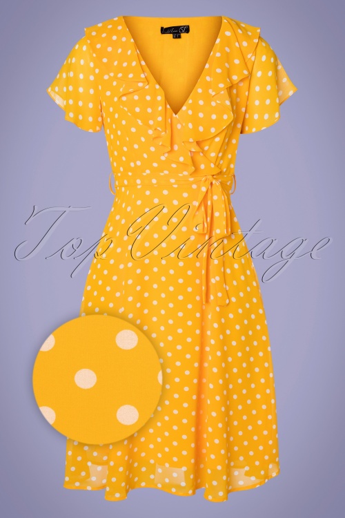 Smashed Lemon - Kamila swing jurk met polkadots in geel