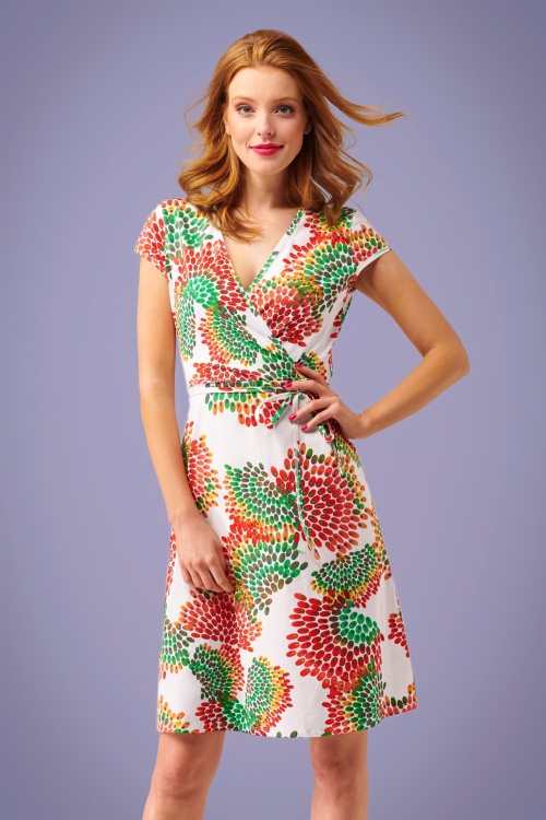 Smashed Lemon - 60s Rowena A-Line Dress in White and Multi 2