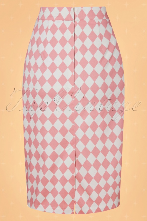 Collectif ♥ Topvintage - 50s Polly Harlequin Pencil Skirt in Pink 3