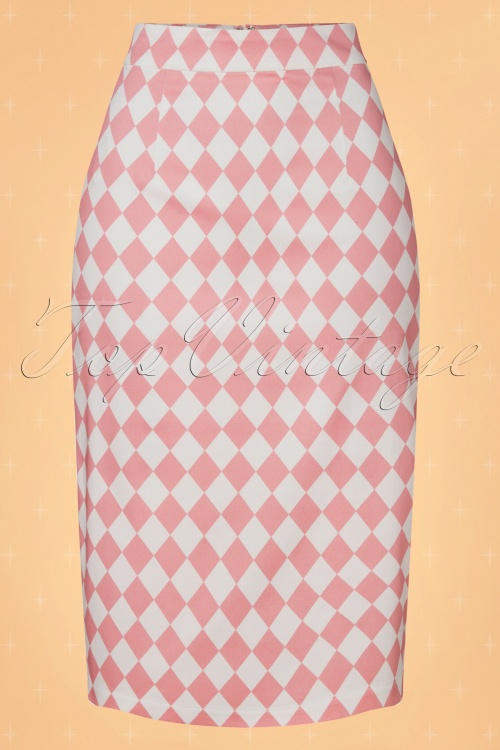 Collectif ♥ Topvintage - 50s Polly Harlequin Pencil Skirt in Pink 2