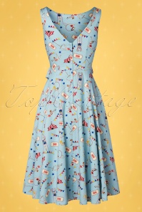 Collectif ♥ Topvintage - 50s Frances Circus Swing Dress in Blue 7