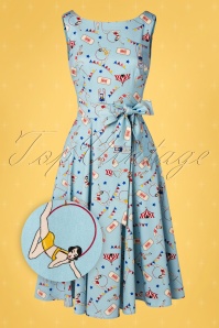 Collectif ♥ Topvintage - 50s Frances Circus Swing Dress in Blue 3