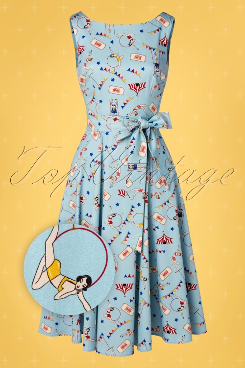 Collectif ♥ Topvintage - 50s Frances Circus Swing Dress in Blue 3
