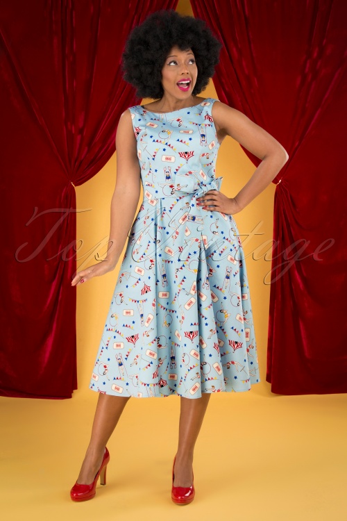 Collectif ♥ Topvintage - 50s Frances Circus Swing Dress in Blue