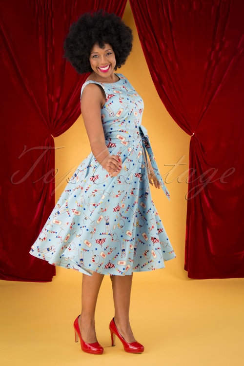 Collectif ♥ Topvintage - 50s Frances Circus Swing Dress in Blue 2