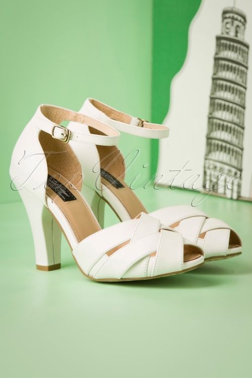 Lola Ramona ♥ Topvintage - Ciao Bella June Peeptoe Pumps Années 50 en Blanc Cassé