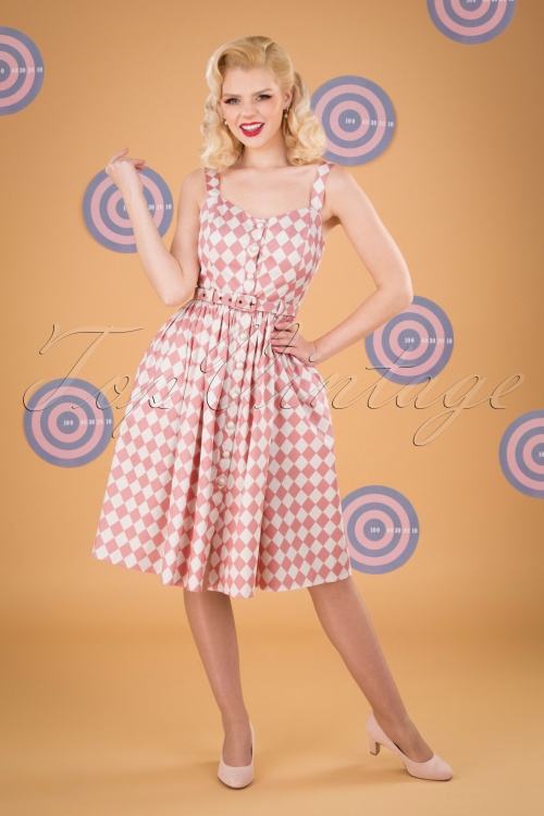 Collectif ♥ Topvintage - Jemima Harlequin Swing Dress Années 50 en Rose 2