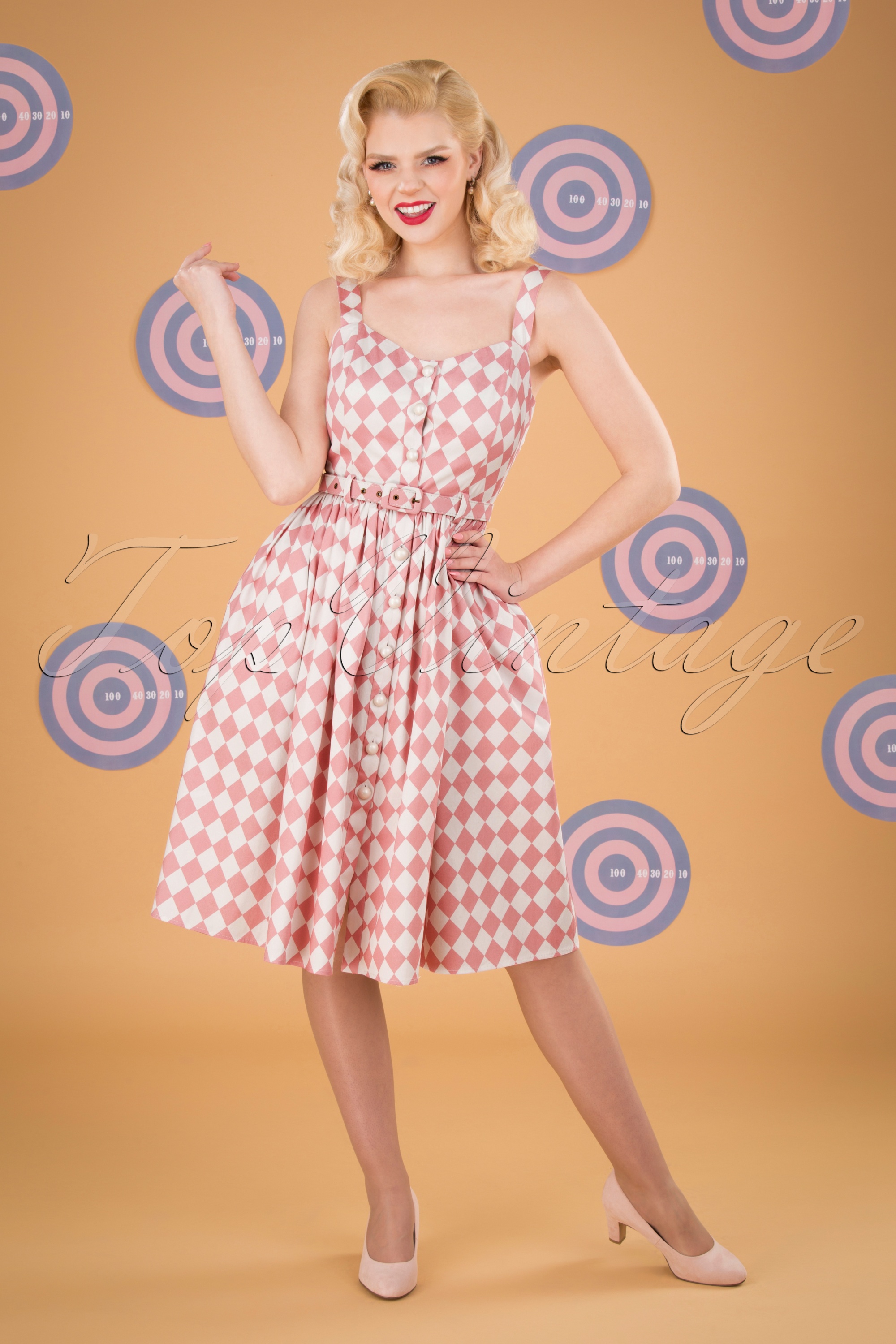 Collectif ♥ Topvintage - Jemima Harlequin swingjurk in roze 2