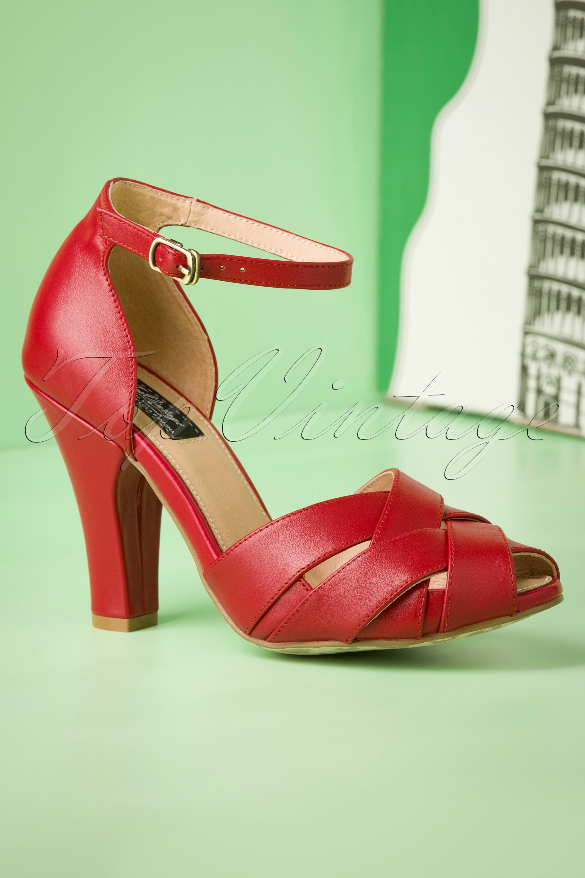 Lola Ramona ♥ Topvintage - Ciao Bella June peeptoe pumps in rood