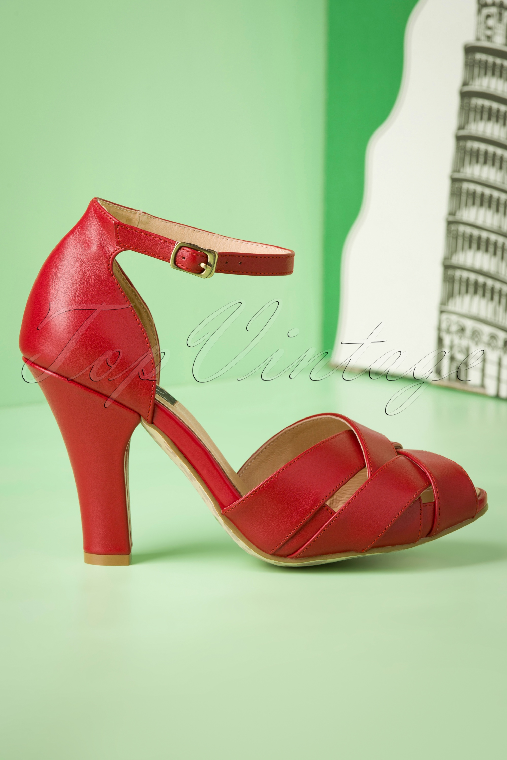 Lola Ramona ♥ Topvintage - Ciao Bella June peeptoe pumps in rood 4