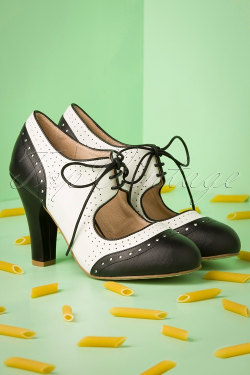 Lola Ramona ♥ Topvintage - June Verona Shoe Booties Annéees 50 en Noir et Blanc Cassé