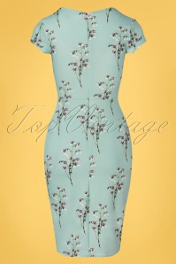 Vintage Chic for Topvintage - Kristina floral pencil jurk in duck egg blauw 2