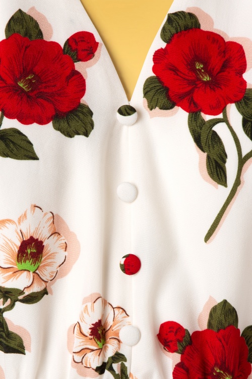 Vixen - 50s Lorelei Floral Midi Dress in Ivory White 4