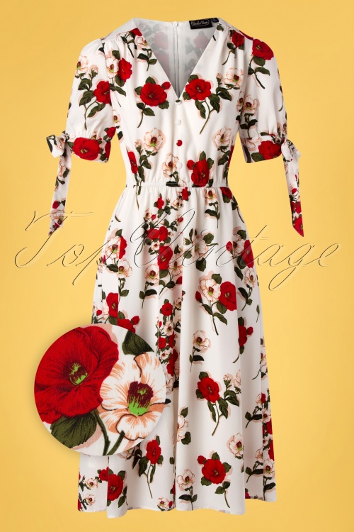 Vixen - Lorelei Floral Midi Dress Années 50 en Ivoire