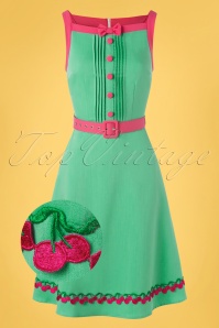 Vixen - 60s Nelly Dress in Mint and Fuchsia