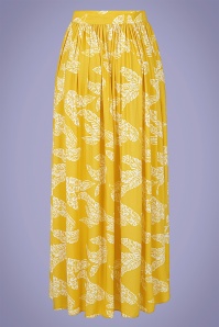 Collectif Clothing - 70s Kaira Golden Leaf Maxi Skirt in Yellow 3