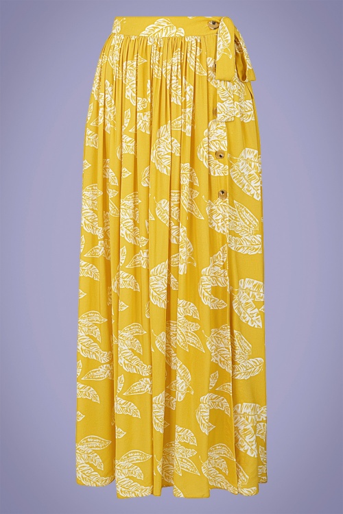 Collectif Clothing - 70s Kaira Golden Leaf Maxi Skirt in Yellow 2