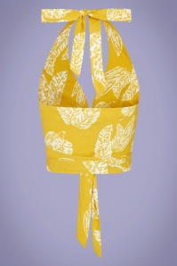 Collectif Clothing - Alizee Golden Leaves Neckholder Top in Gelb 3