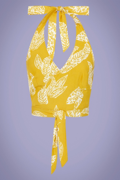 Collectif Clothing - Alizee Golden Leaves Halter Top Années 70 en Jaune  2