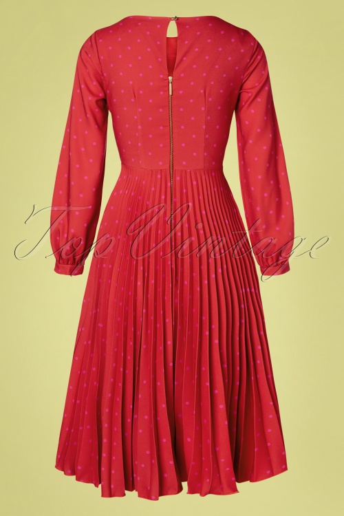 Closet London - Patty Polkadot Pleated Dress Années 50 en Rouge et Rose 2