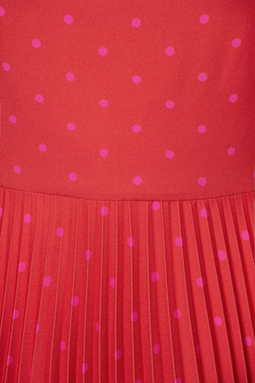 Closet London - Patty Polkadot geplooide jurk in rood en roze 4