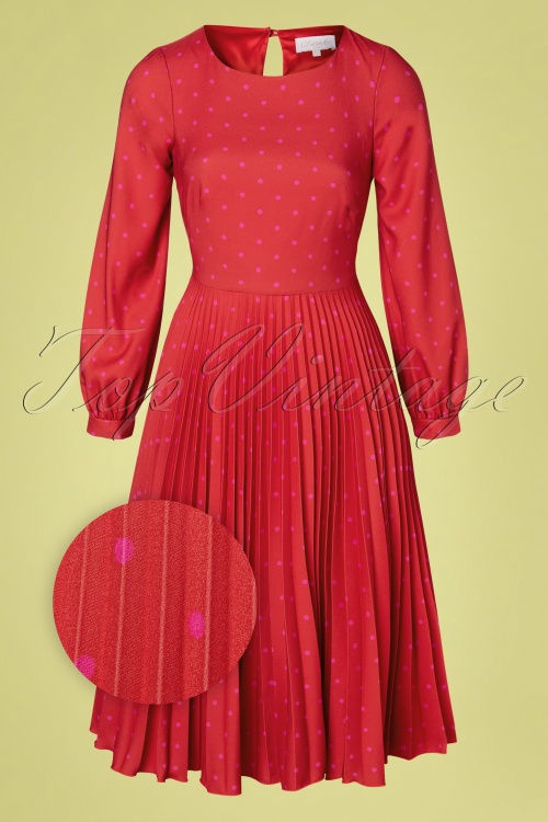 Closet London - Patty Polkadot Pleated Dress Années 50 en Rouge et Rose