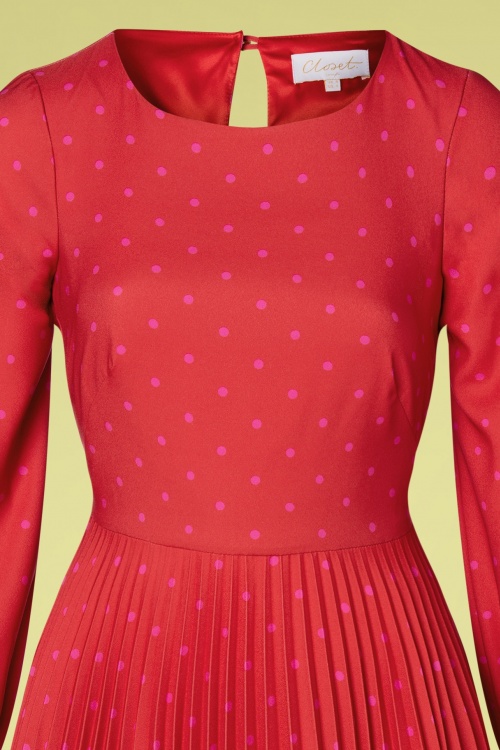 Closet London - Patty Polkadot geplooide jurk in rood en roze 3