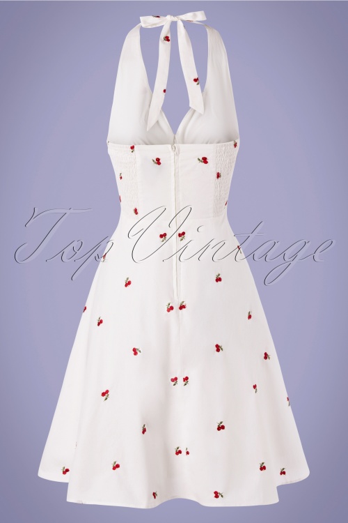 Vixen - 50s Winnie Cherry Halter Swing Dress in White 2