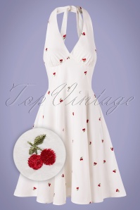 Vixen - 50s Winnie Cherry Halter Swing Dress in White