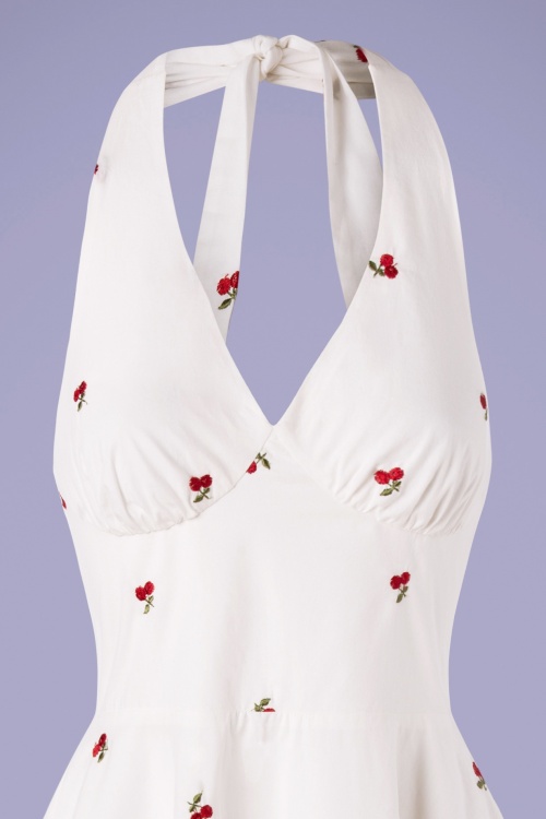 Vixen - 50s Winnie Cherry Halter Swing Dress in White 3